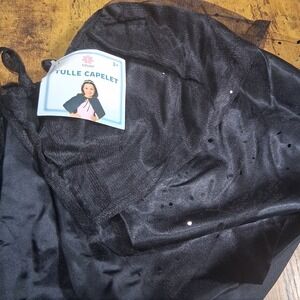 Tulle Capelet Black Silver Sequin Tie Neck Polyester Dress Up Halloween‎ NWT